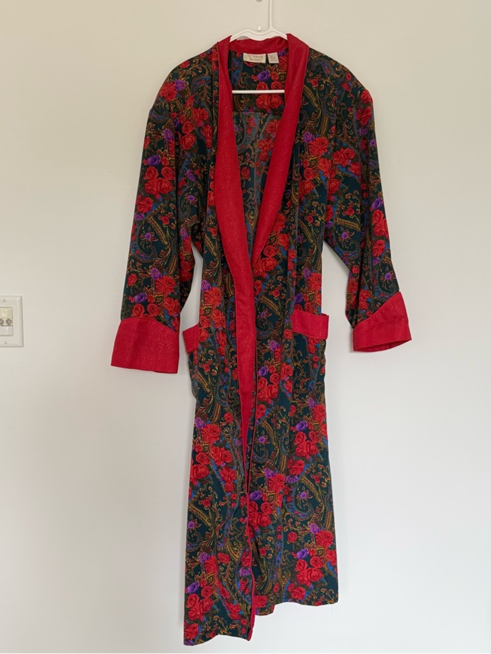 Vintage Gold Label -Victoria's Secret Floral Satin Robe Dressing Gown Red Size L - Picture 6 of 11